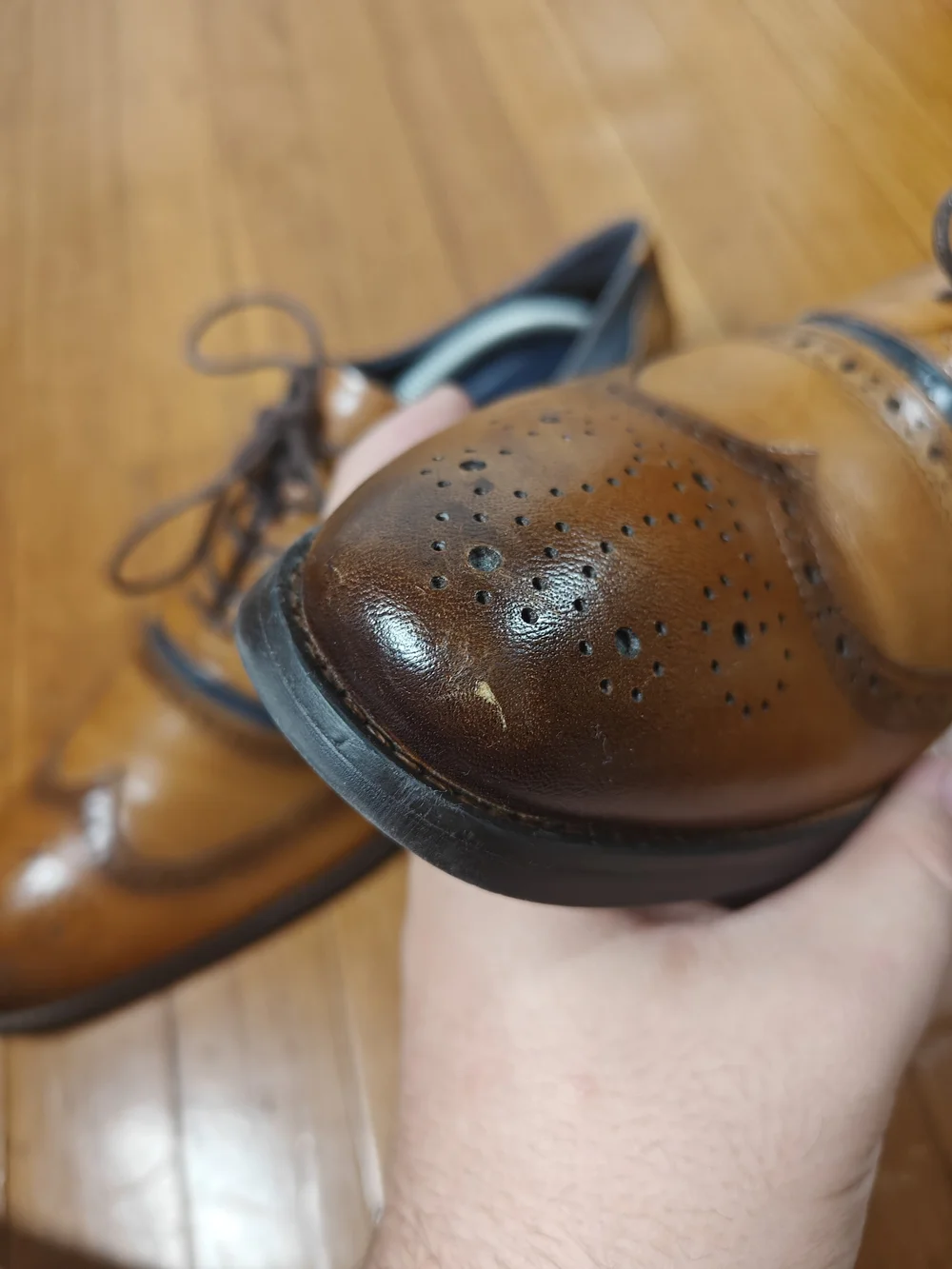 Moretti Mens 11 Two-Tone Tan Brown & Navy Wingtip Brogue Oxfords Saddle Shoes